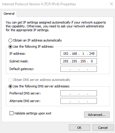 Kết nối dây mạng từ Switch đến máy tính, đặt ip máy tính như trên